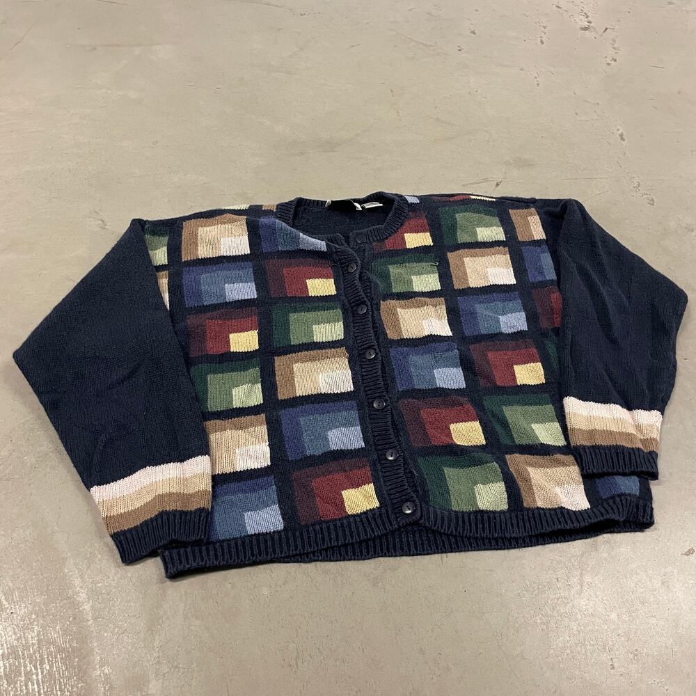 90s Paul Harris designs checkered cardigan sweater